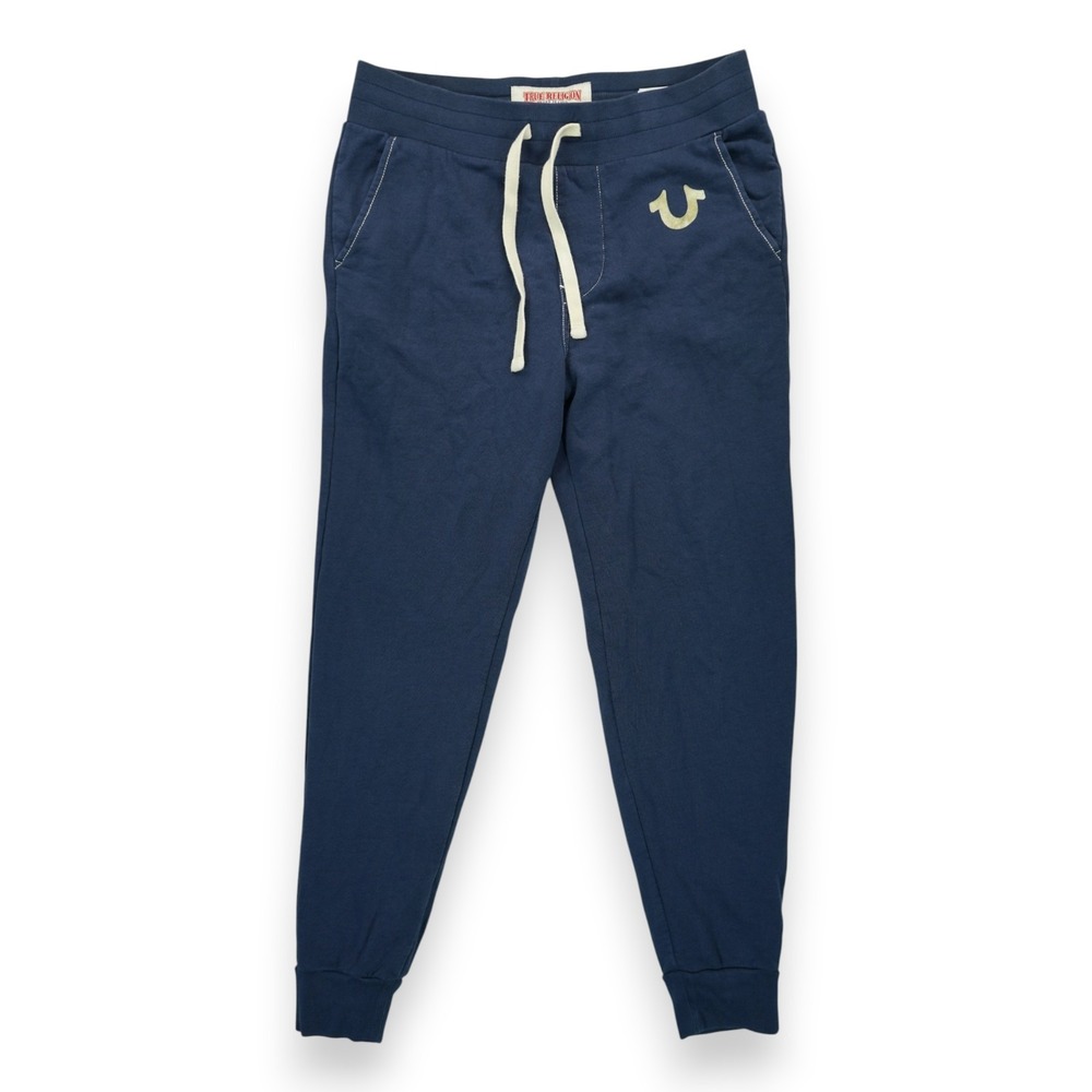 TRUE RELIGION Men's‎ M Navy Blue Jogger Sweatpants Drawstring Pockets Activewear